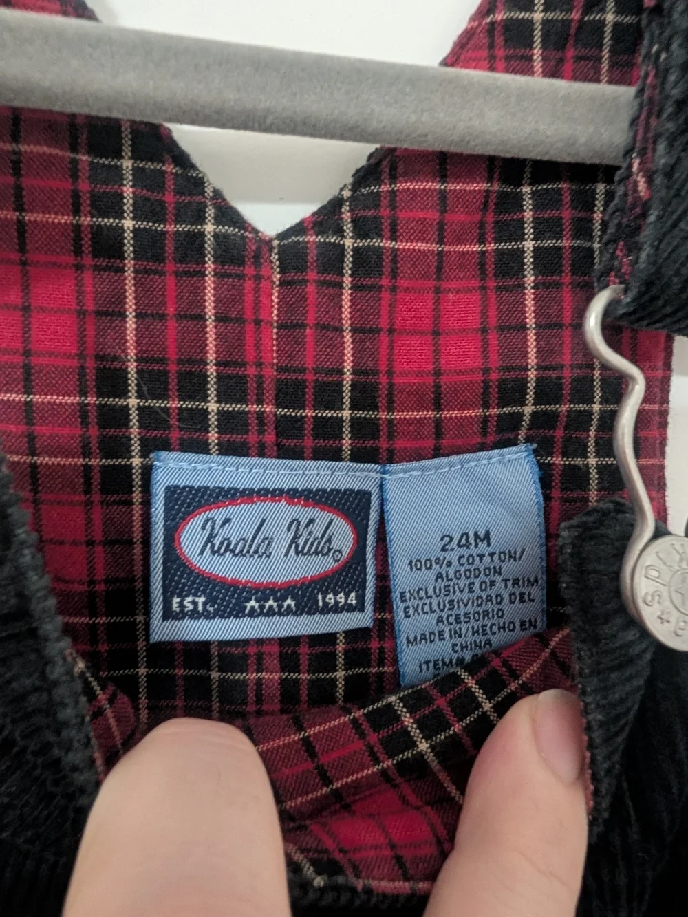 Vintage Koala Kids 24M Black Corduroy Overalls Plaid Lined 90s